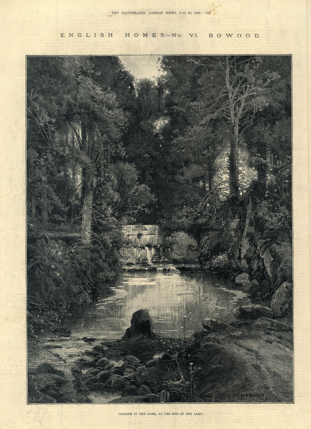 Associate Product Bowood: Cascade in the park, at the end of the lake. Wiltshire. Waterfalls 1886
