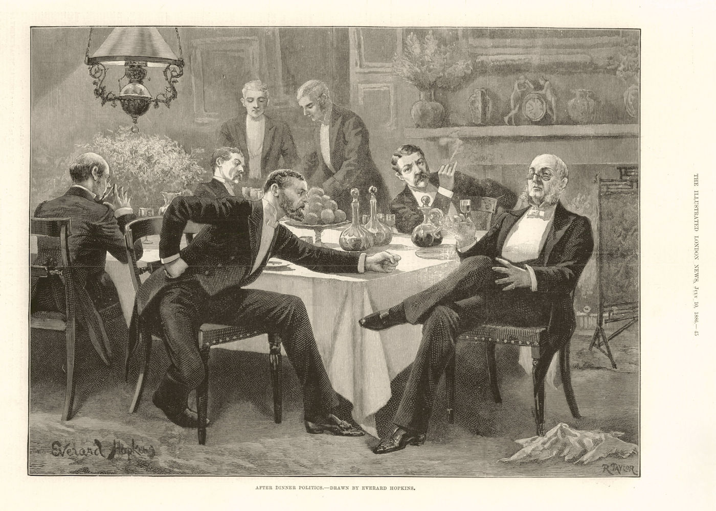 After-dinner politics. Fine Arts. Society 1886 old antique print picture