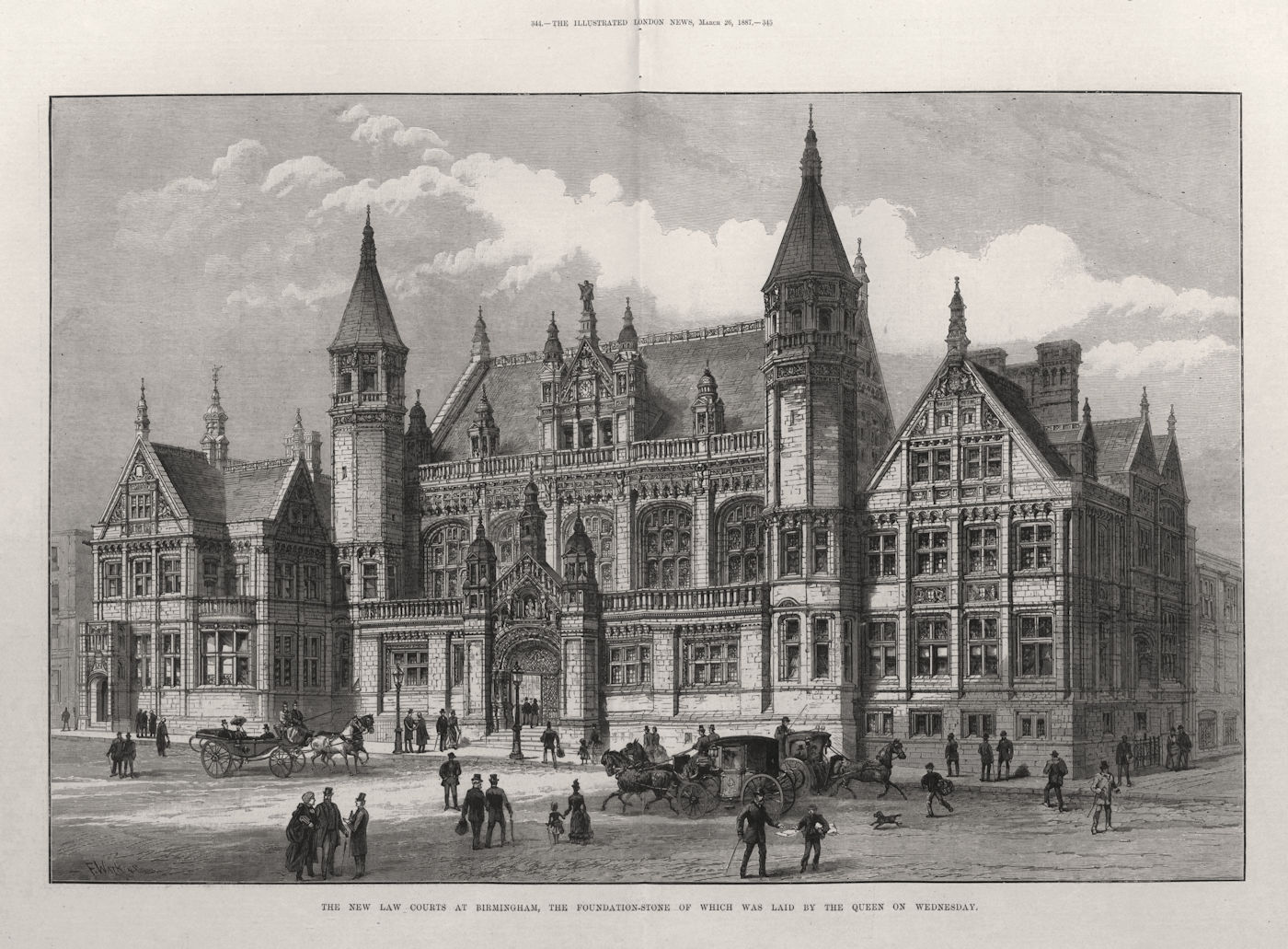 The new Birmingham law courts. Foundation-stone laid by Queen Victoria 1887