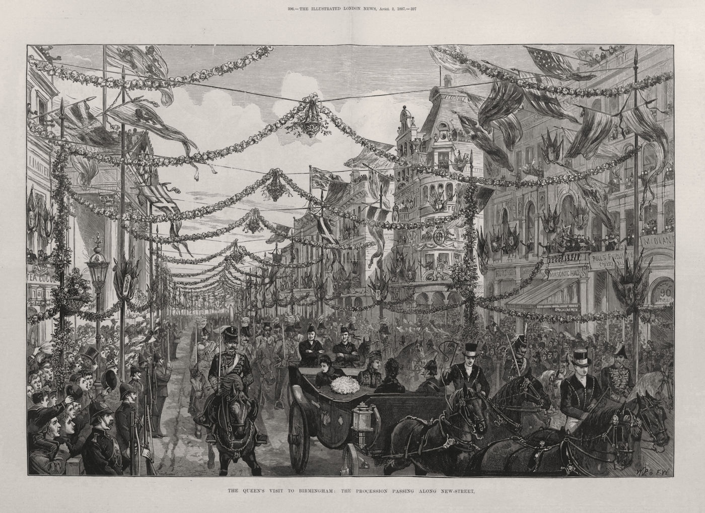 Associate Product Queen Victoria's procession on New Street, Birmingham. Warwickshire 1887