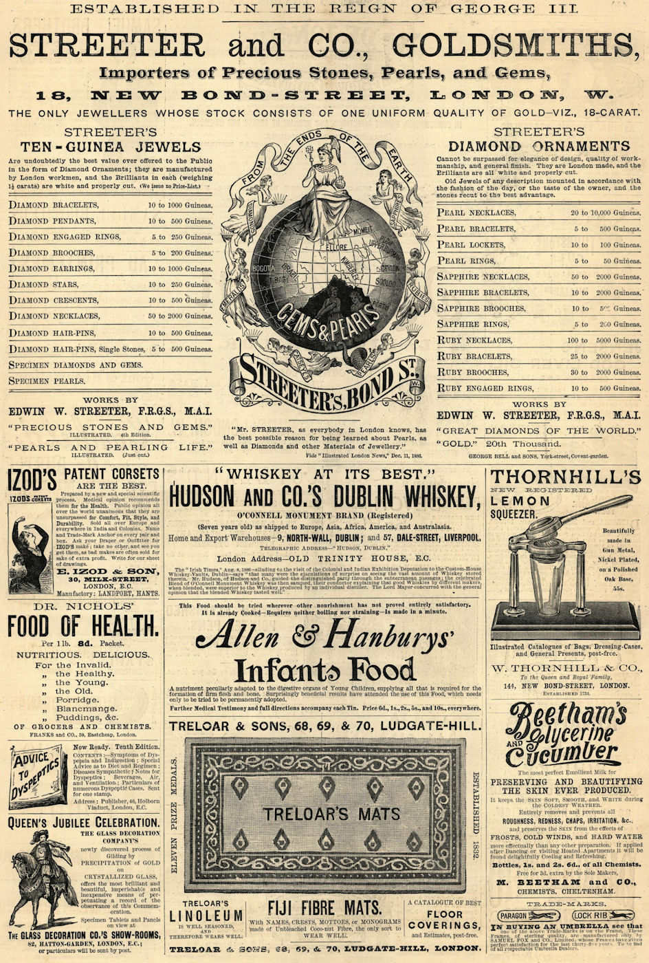 Streeter & Co. Goldsmiths. 18 Bond Street, London W. ADVERT 1887 ILN full page