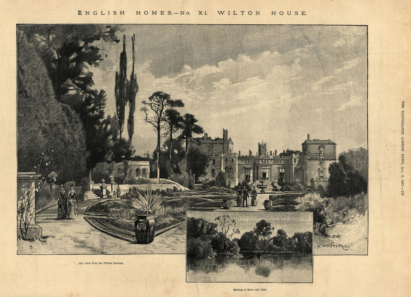 Associate Product Wilton House: Side view from the Private Gardens. Wiltshire 1887 ILN full page