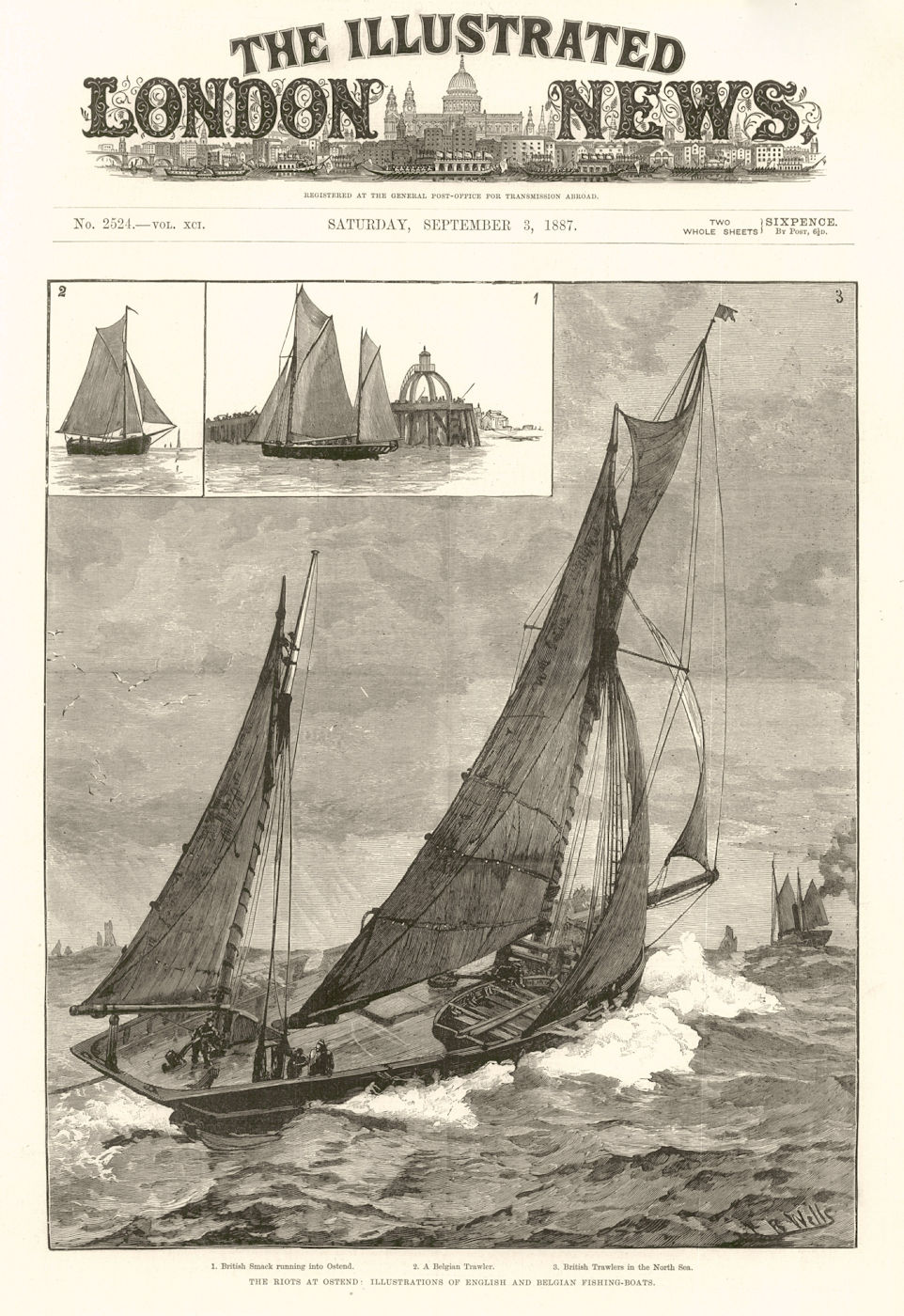 Associate Product English & Belgian Fishing-Boats. Smack Ostend Trawler North Sea. Belgium 1887
