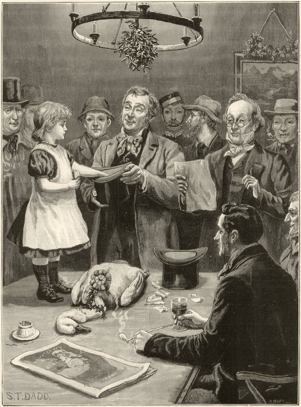 Raffling the Christmas goose. Children 1887 antique ILN full page print
