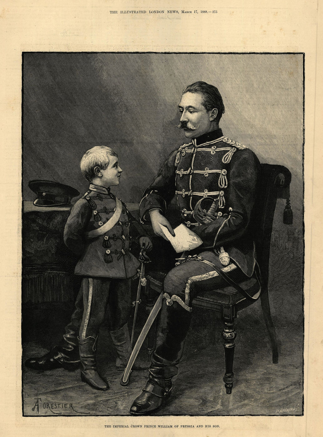 The Imperial Crown Prince William of Prussia & his son. Royalty 1888 old print