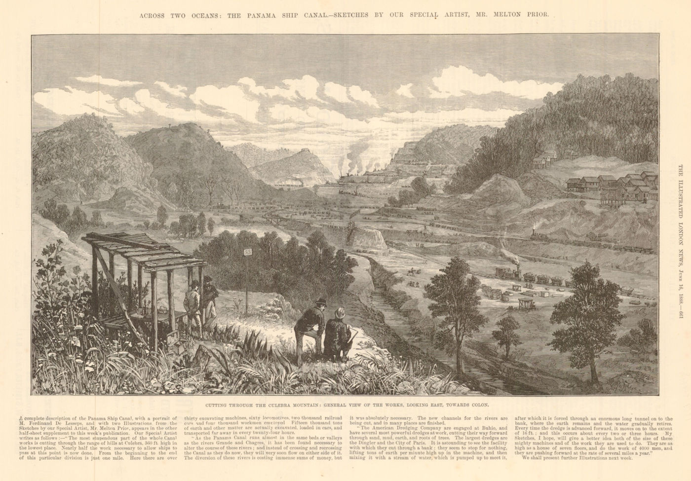 Panama Ship canal. Culebra cut Mountains. Towards Colon 1888 old antique print