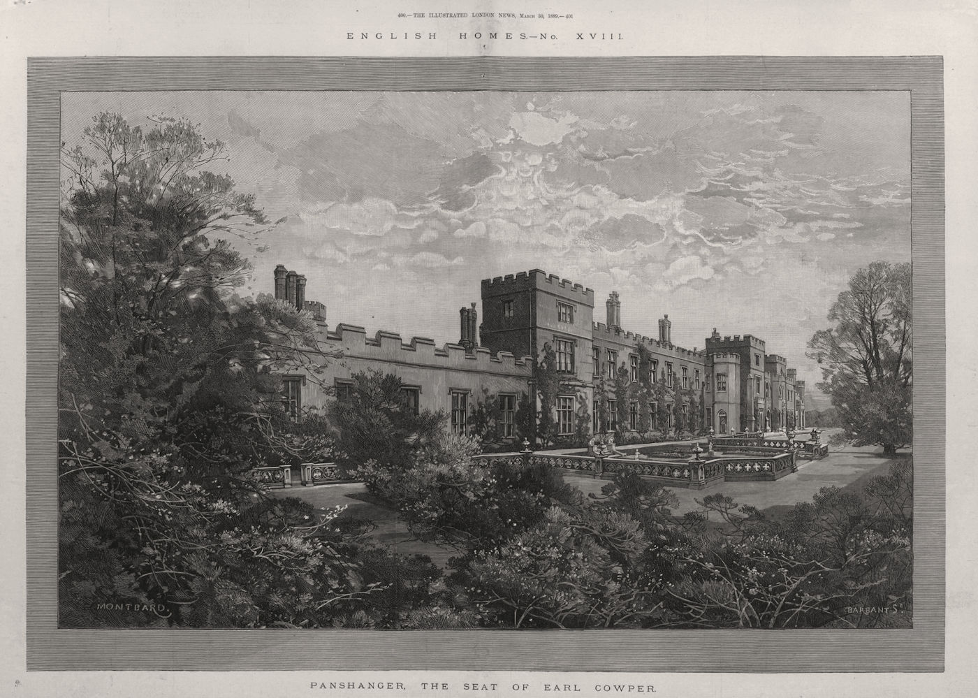 Panshanger, the seat of Earl Cowper. Hertfordshire. Historic Houses 1889 print