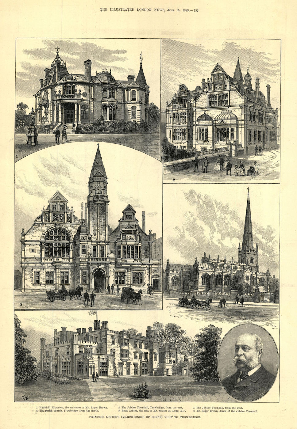 Associate Product Trowbridge: Highfield Hilperton. Jubilee Town Hall. Church. Rood Ashton 1889