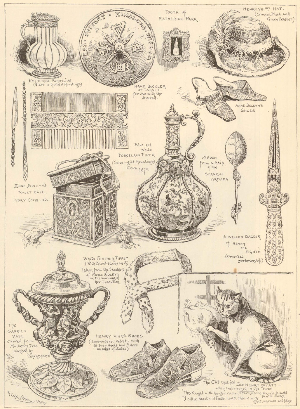 Tudor Exhibition relics. Katherine Parr Henry VIII Anne Boleyn Shakespeare 1890