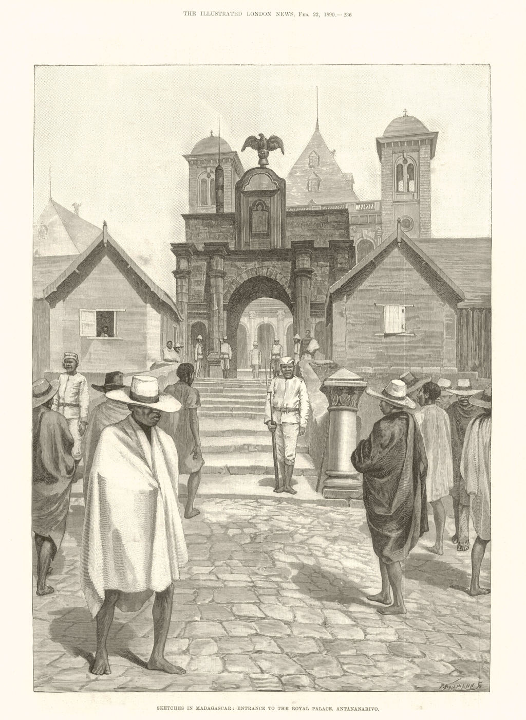 Sketches in Madagascar: Entrance to the Royal Palace, Antananarivo 1890
