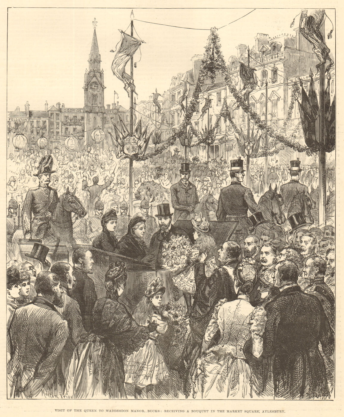 Associate Product Queen Victoria receiving a bouquet in the Market Square, Aylesbury, Bucks 1890