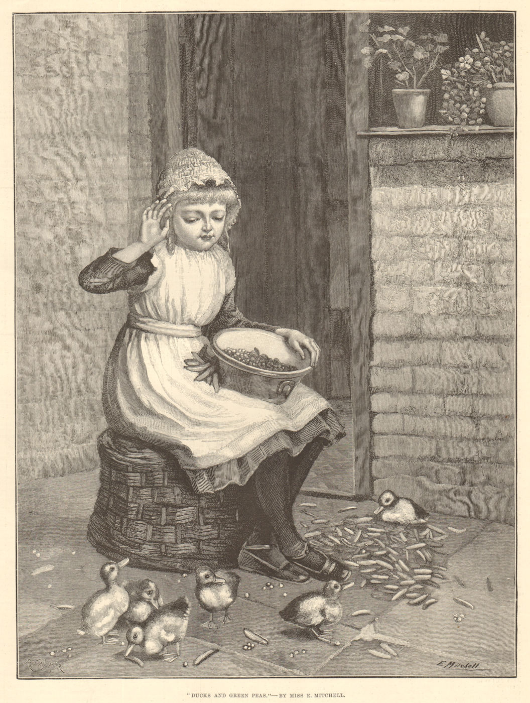 Associate Product "Ducks & green peas", by Miss E. Mitchell. Children. Birds 1890 ILN full page