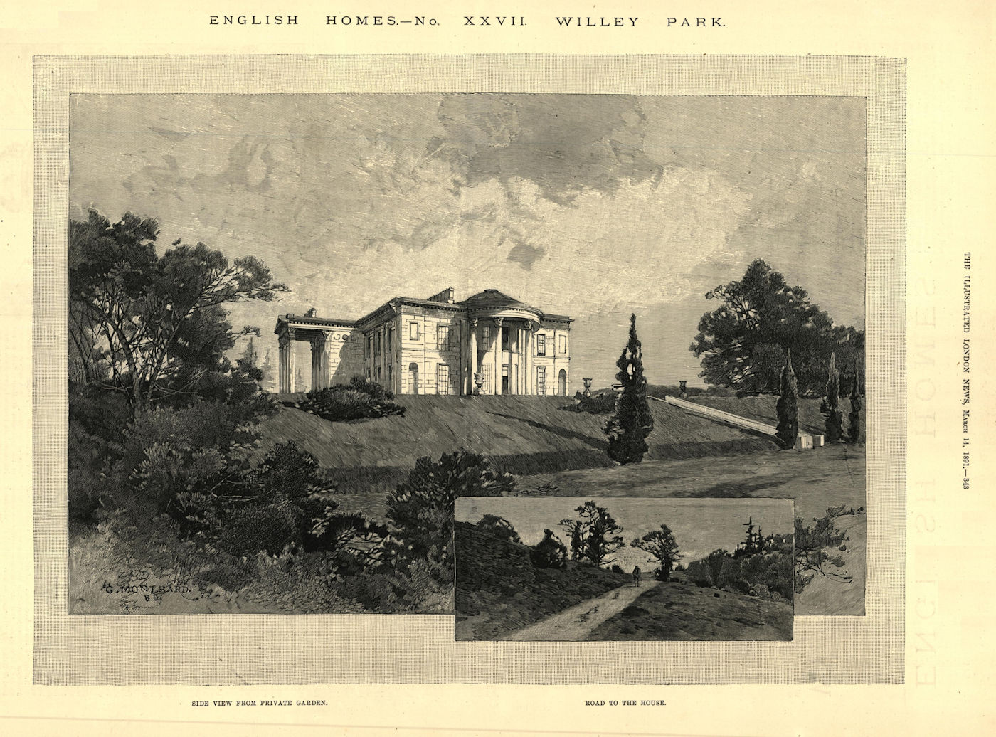 Associate Product Willey Park: Side view from private garden. Shropshire 1891 old antique print