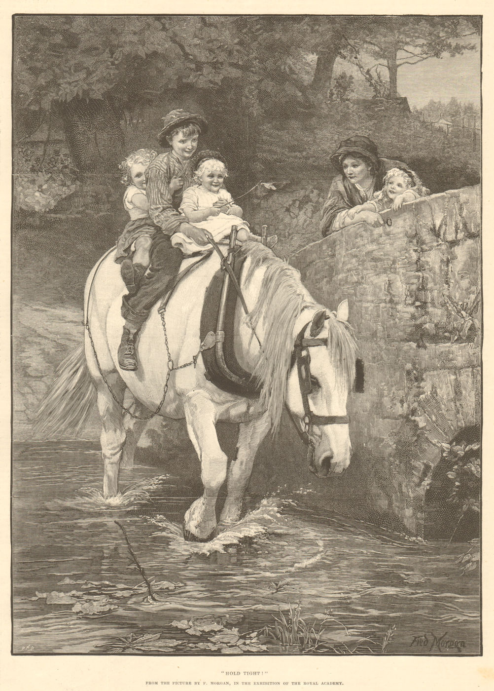 "Hold tight", from the picture by F. Morgan. Children. Horses 1891 print