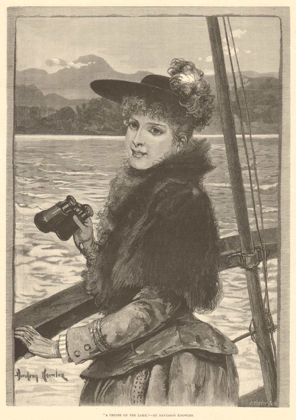 "A cruise on the lake", by Davidson Knowles. Pretty Ladies 1891 old print