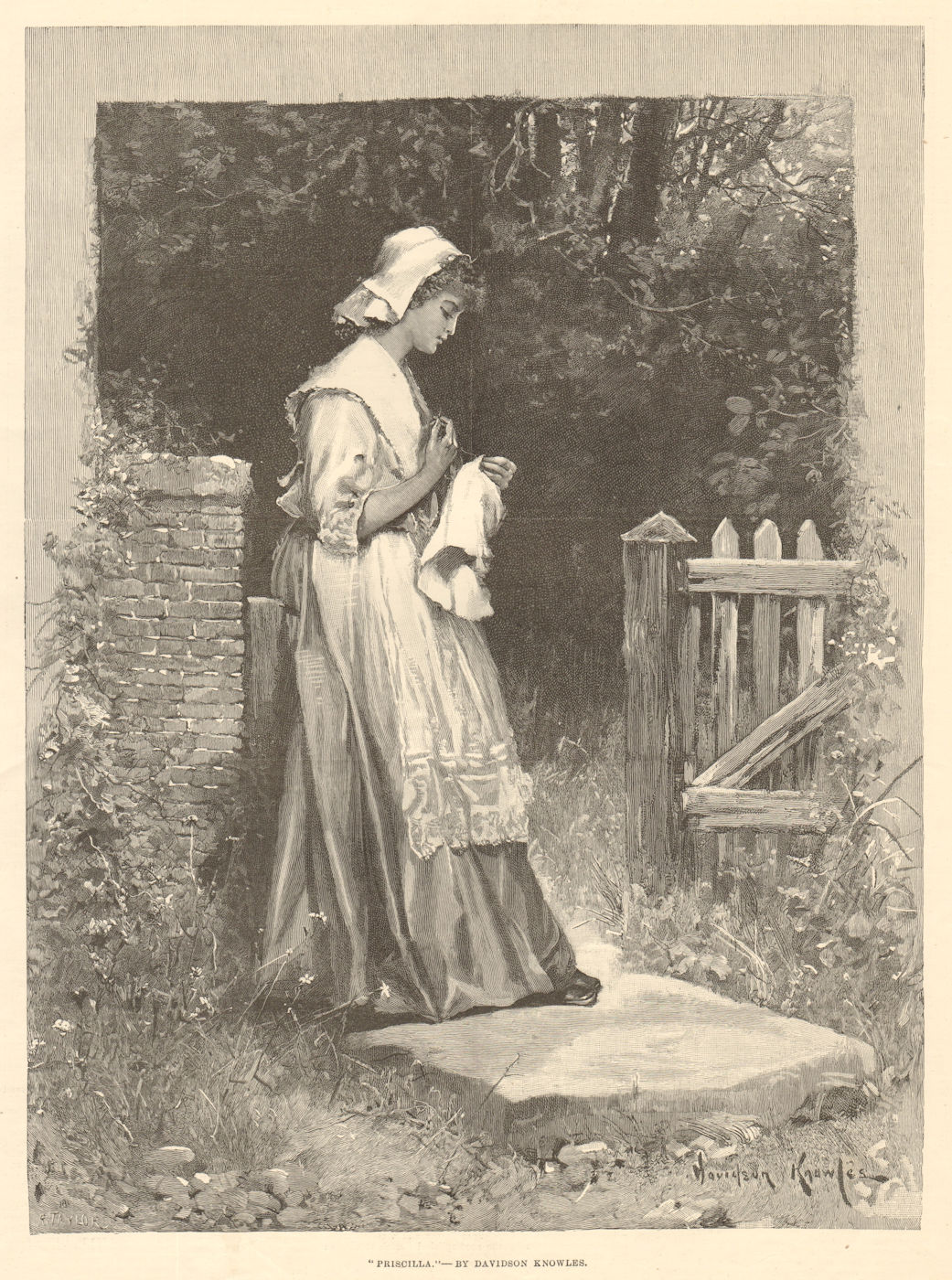 "Priscilla", by Davidson Knowles. Pretty Ladies. Fine arts 1891 old print