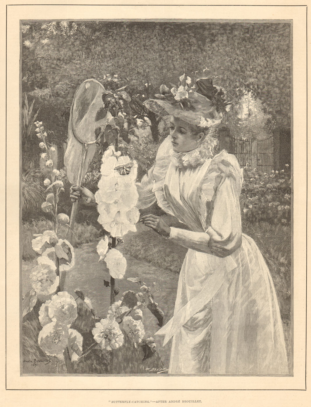 Associate Product "Butterfly-catching", after Andre Brouillet. Pretty Ladies. Lepidoptera 1892