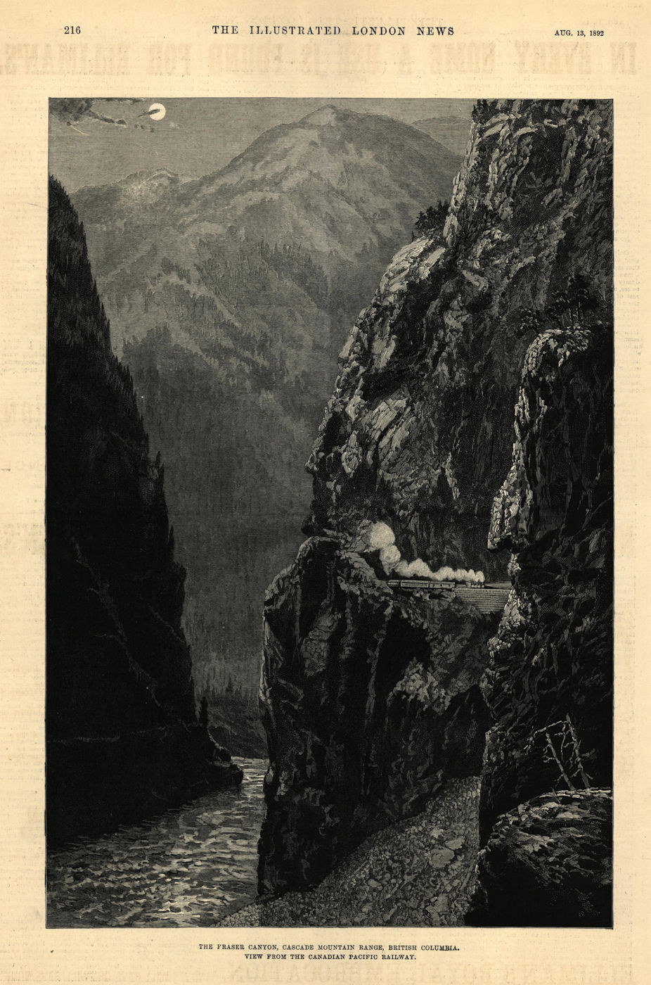The Fraser Canyon, Cascade Mountain Range, British Columbia 1892 old print