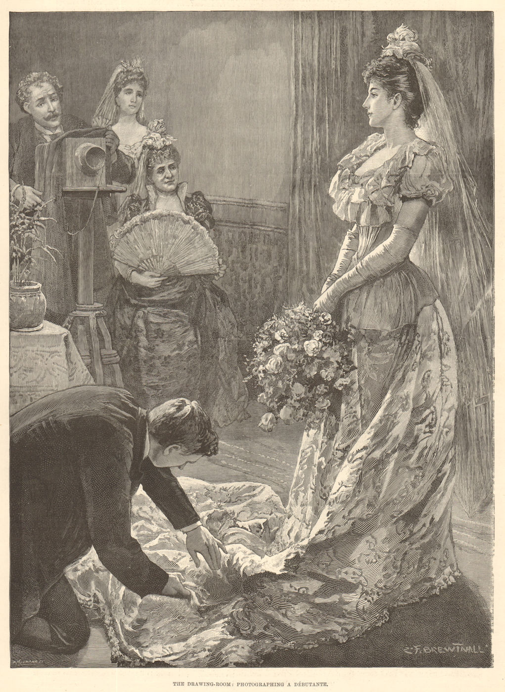 The drawing-room: Photographing a debutante. Pretty Ladies. Fine arts 1893
