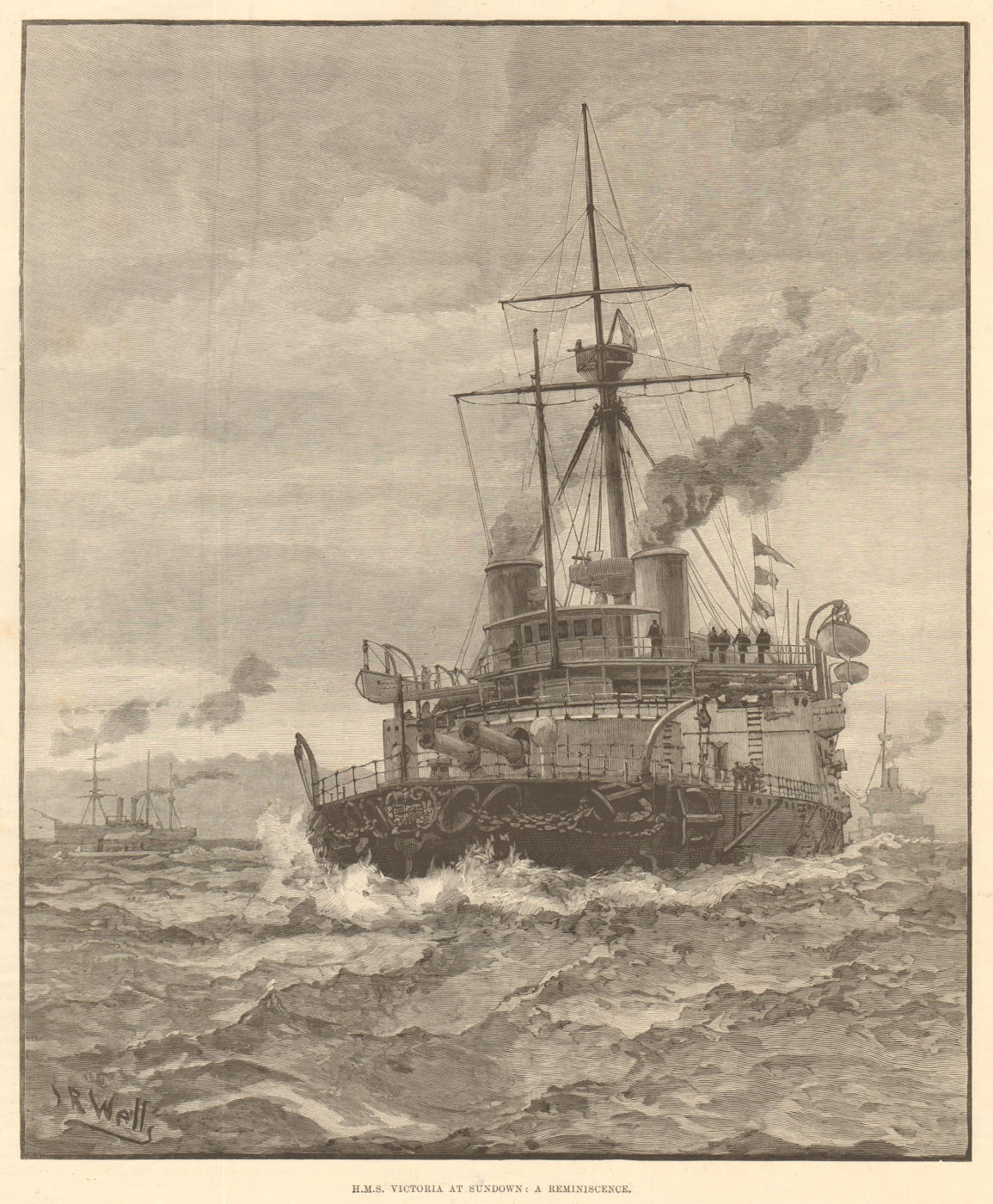 H. M. S. Victoria at sundown: a reminiscence. Royal Navy. Ships 1893 ILN print