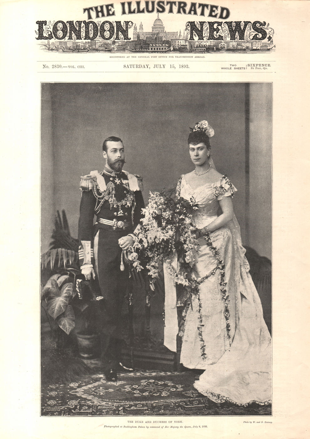 The Duke & Duchess of York. Later King George V. Royalty 1893 old print