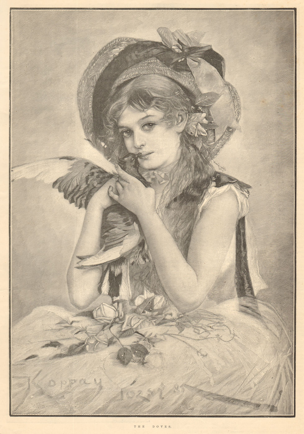 The doves. Pretty Ladies. Birds 1893 old antique vintage print picture
