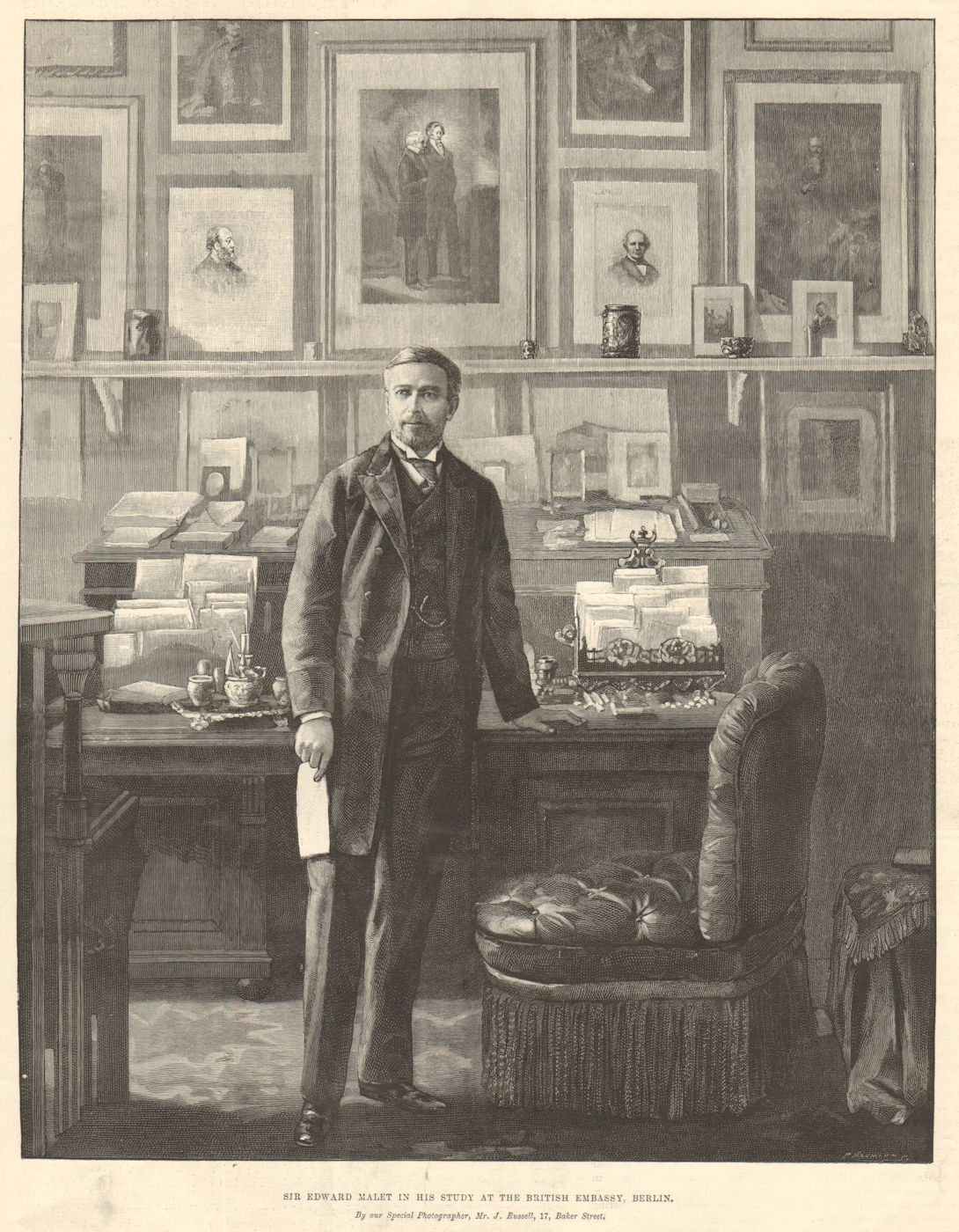 Associate Product Sir Edward Malet in his study at the British Embassy, Berlin. Diplomats 1893