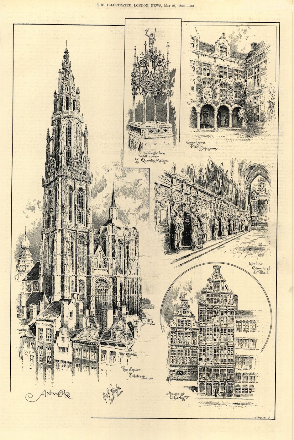 Associate Product Antwerp. Quentin Matsys Plantin Museum St Paul church Notre Dame Charles V 1894