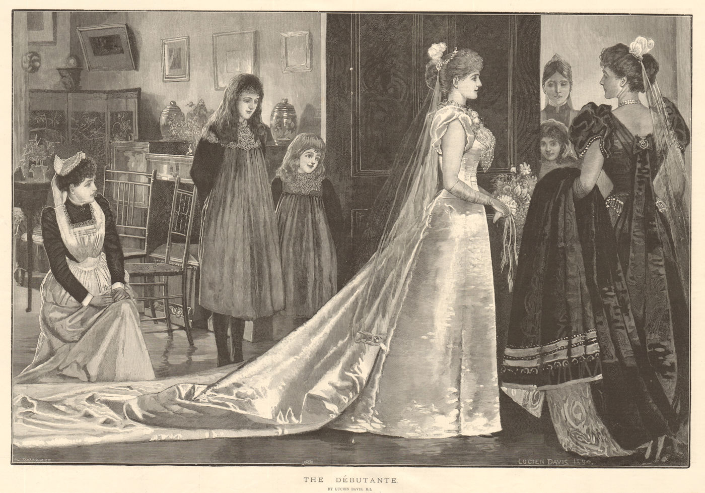 Associate Product "The debutante", by Lucien Davis. R. I. Society 1894 old antique print picture