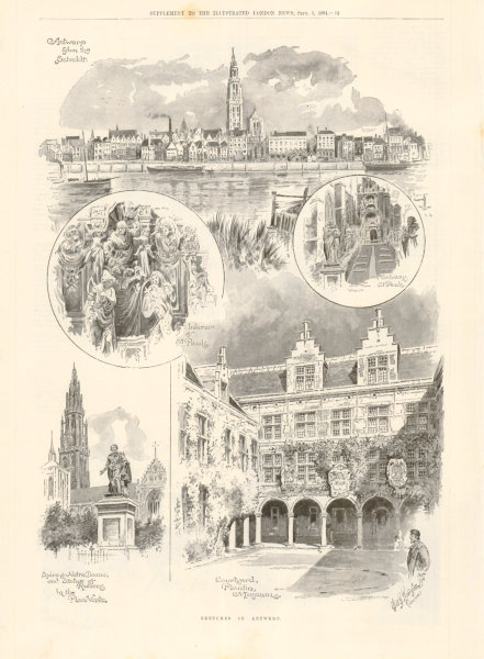 Antwerp. Scheldt Calvary St Pauls Notre Dame Rubens Place Verte Plantin 1894