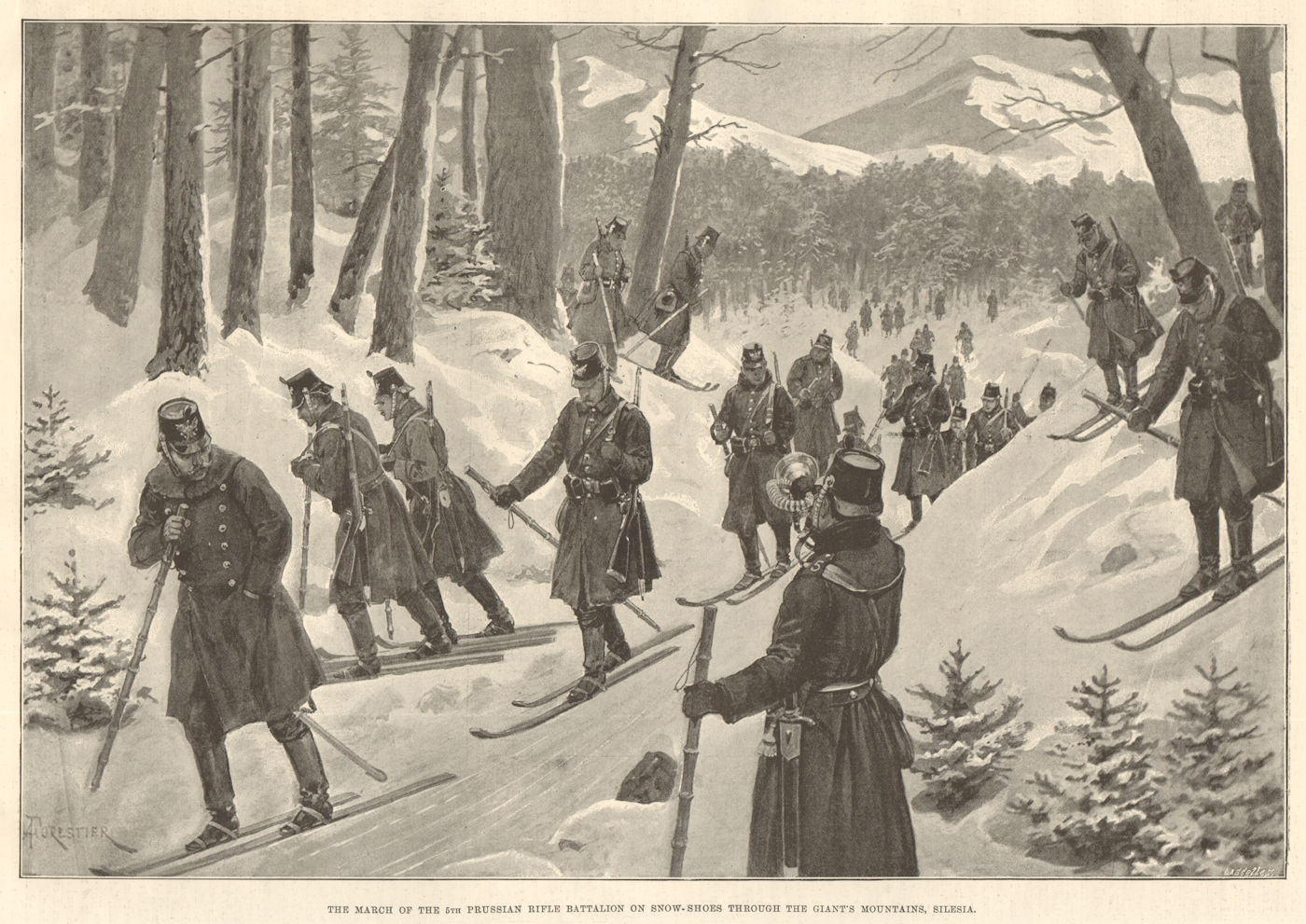 Associate Product 5th Prussian rifle battalion on snow-shoes Karkonosze Silesia Skiing Poland 1895