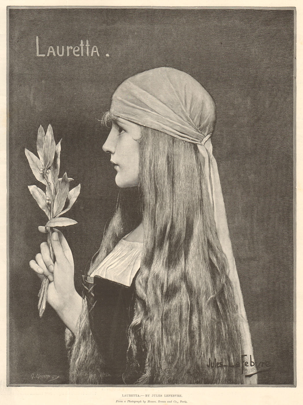"Lauretta", by Jules Lefebvre. Pretty Ladies. Fine arts 1895 antique ILN page