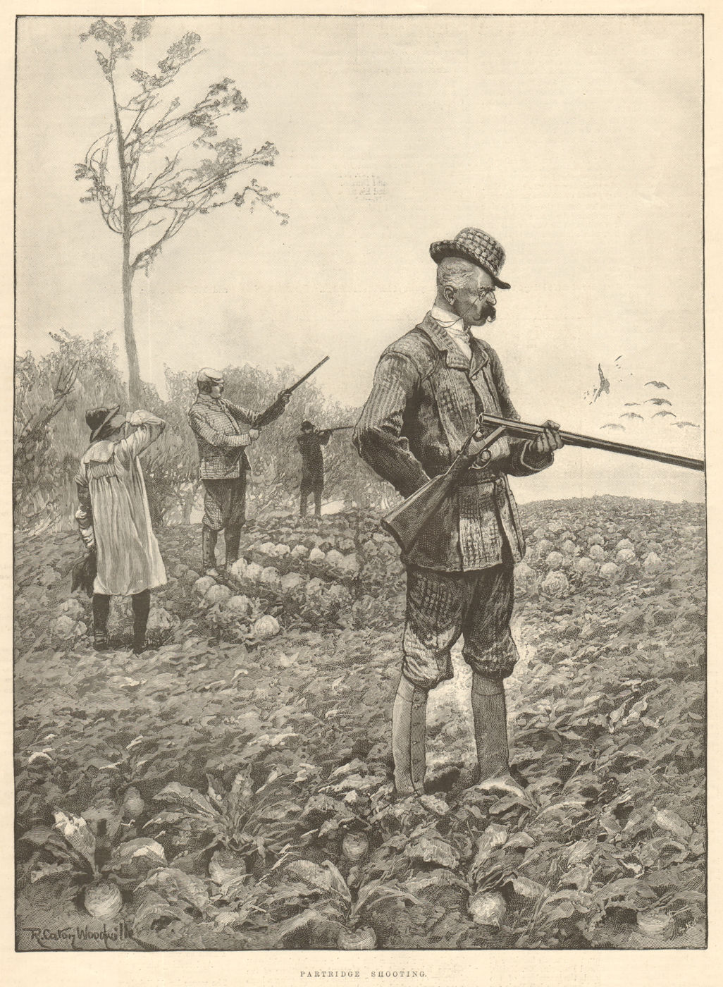 Associate Product Partridge shooting. Birds. Shotguns. Eye glass 1895 antique ILN full page print