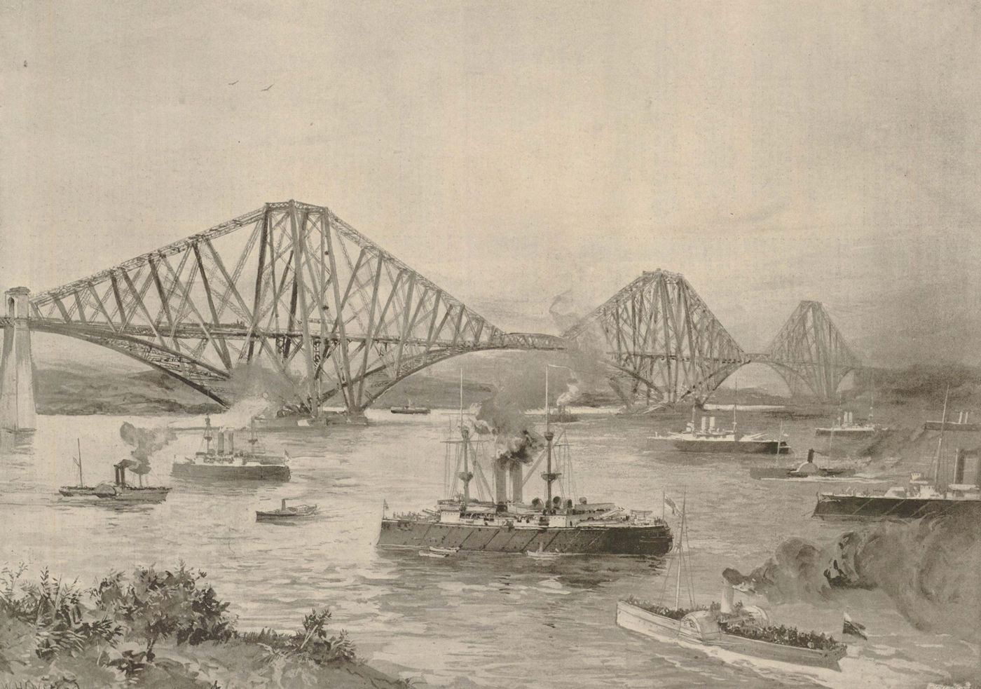 Channel Squadron anchored off Forth Bridge. Scotland. Royal Navy 1895