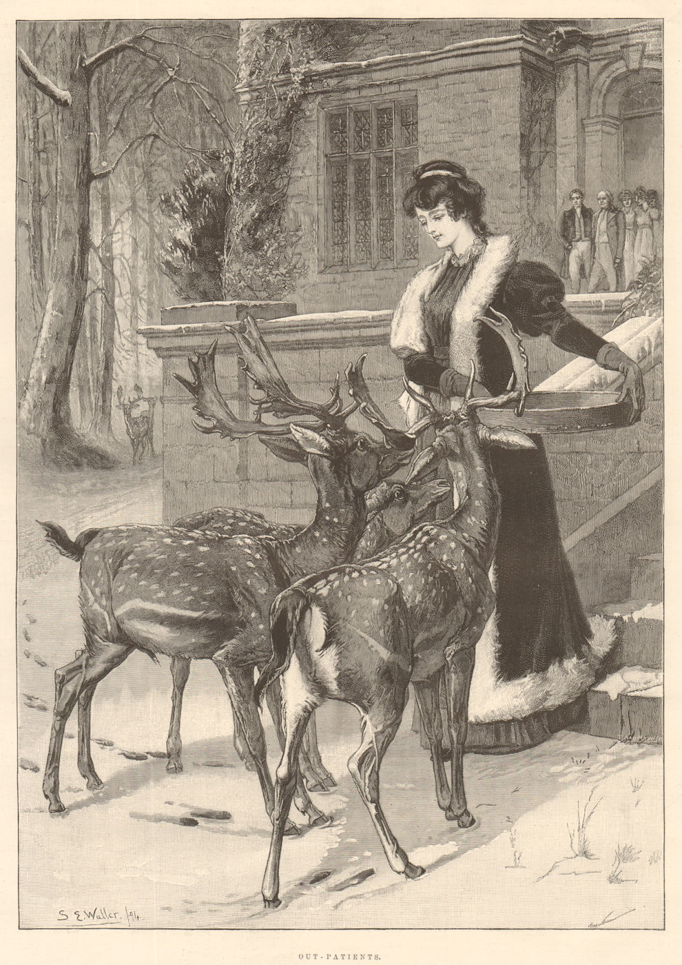 Associate Product "Out-patients". Deer being fed by a lady 1895 antique ILN full page print