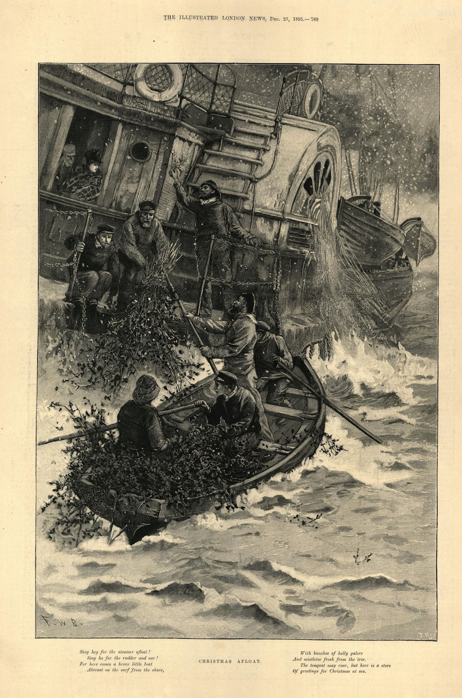 Christmas at sea " Sing hey for the steamer afloat ". Holly & mistletoe 1895