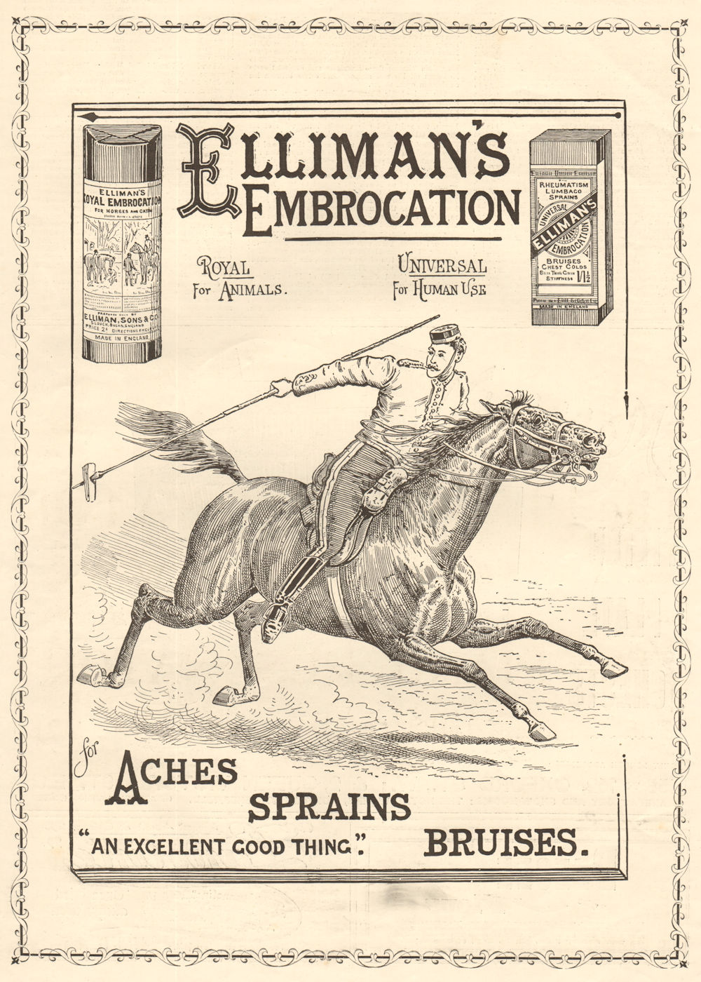 Elliman's embrocation. ADVERT. Militaria 1896 old antique print picture