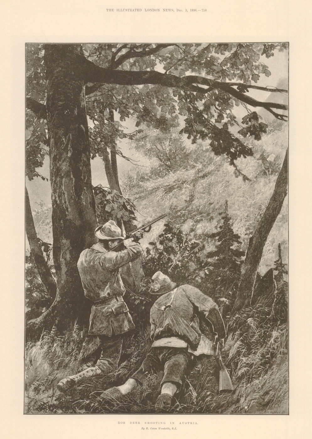 Roe Deer Shooting in Austria shotgun 1896 old antique vintage print picture