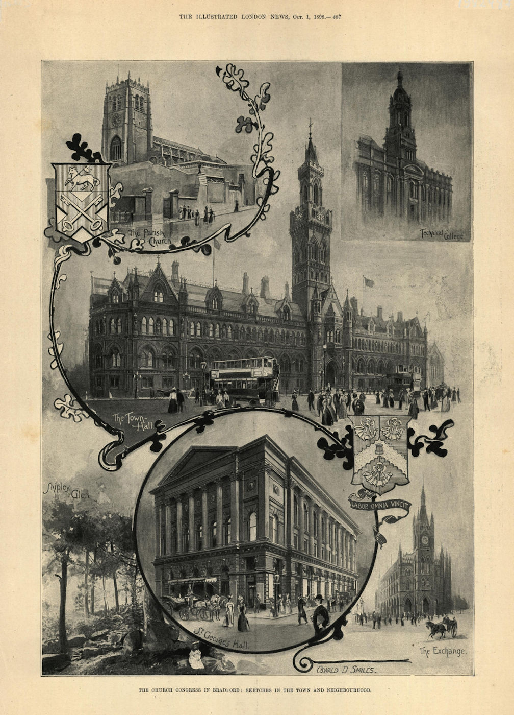 Bradford: Sketches in the town & neighbourhood. Yorkshire 1898 ILN full page