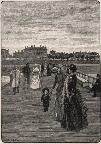The Pier and Esplanade, St Kilda. Melbourne. Australia 1890 old antique print