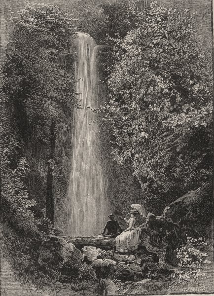 Nichol's Creek Falls. Dunedin. New Zealand 1890 old antique print picture