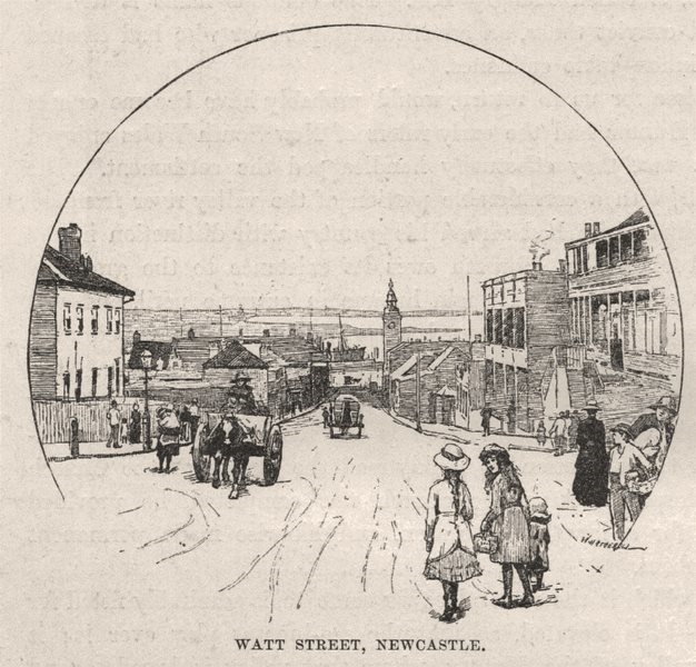 Watt Street, Newcastle. The Hunter Valley. Australia 1890 old antique print