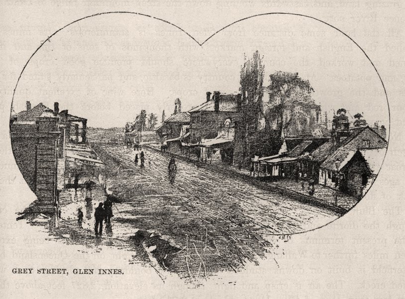 Grey Street, Glen Innes. Australia 1890 old antique vintage print picture