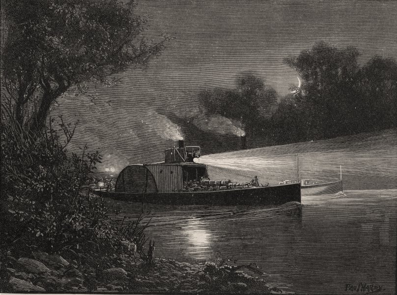 Night on the Murray. Australia 1890 old antique vintage print picture