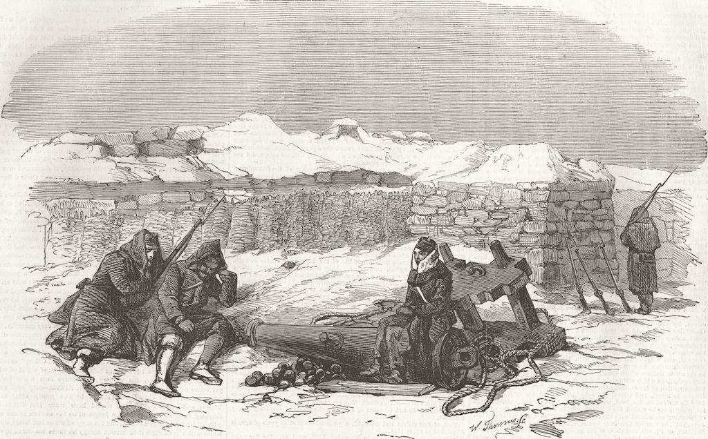 CRIMEAN WAR/UKRAINE. Scene in the 21-Gun battery 1855 old antique print