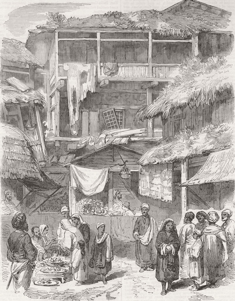 KASHMIR. Street in Sirnagur. India 1857 old antique vintage print picture