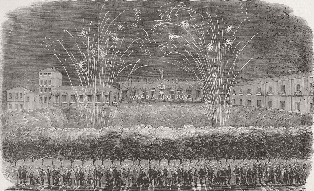 OPORTO. King's inauguration of the King of Portugal. Fireworks 1855 old print