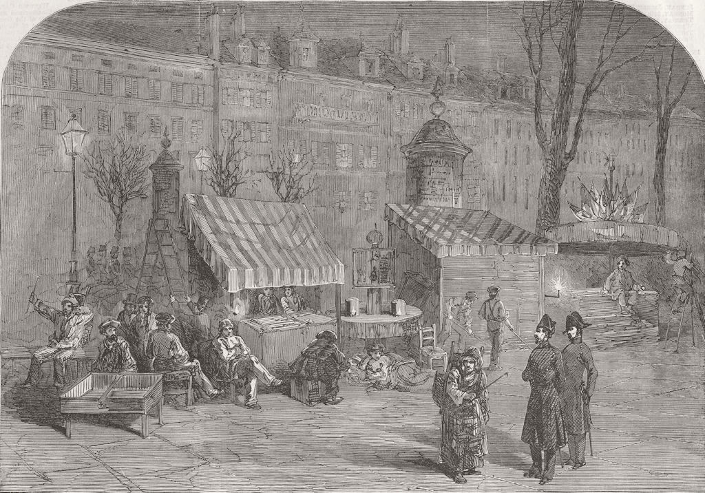 PARIS. The Italian Boulevards, Paris-Sketched on New Year's Eve 1853 old print