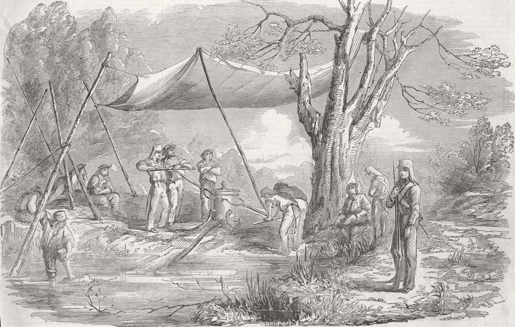 BURMA. Incidents of the Burmese War. A Watering Party at the Vasai Creek 1853
