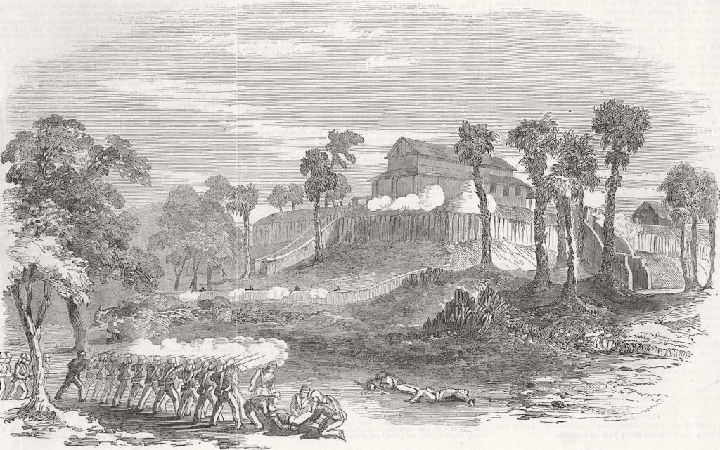 Associate Product RANGOON. Storming and Capture of White House Picket Stockade. Burma 1853 print
